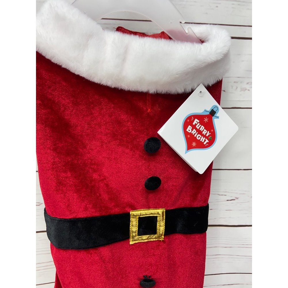 Furry Bright Red White Santa Suit Christmas Dress Up Clothes Dog Size M NWT - Picture 3 of 7